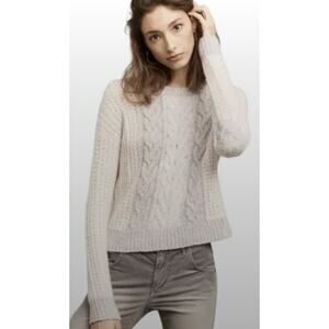 Anthropologie Sleeping on Snow White Gray Cableknit Alpaca Elbow Patch Sweater S